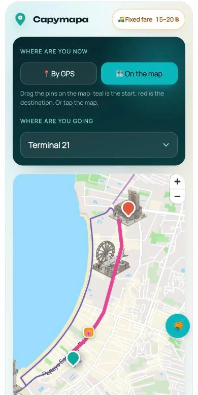 Songthaew planner on mobile